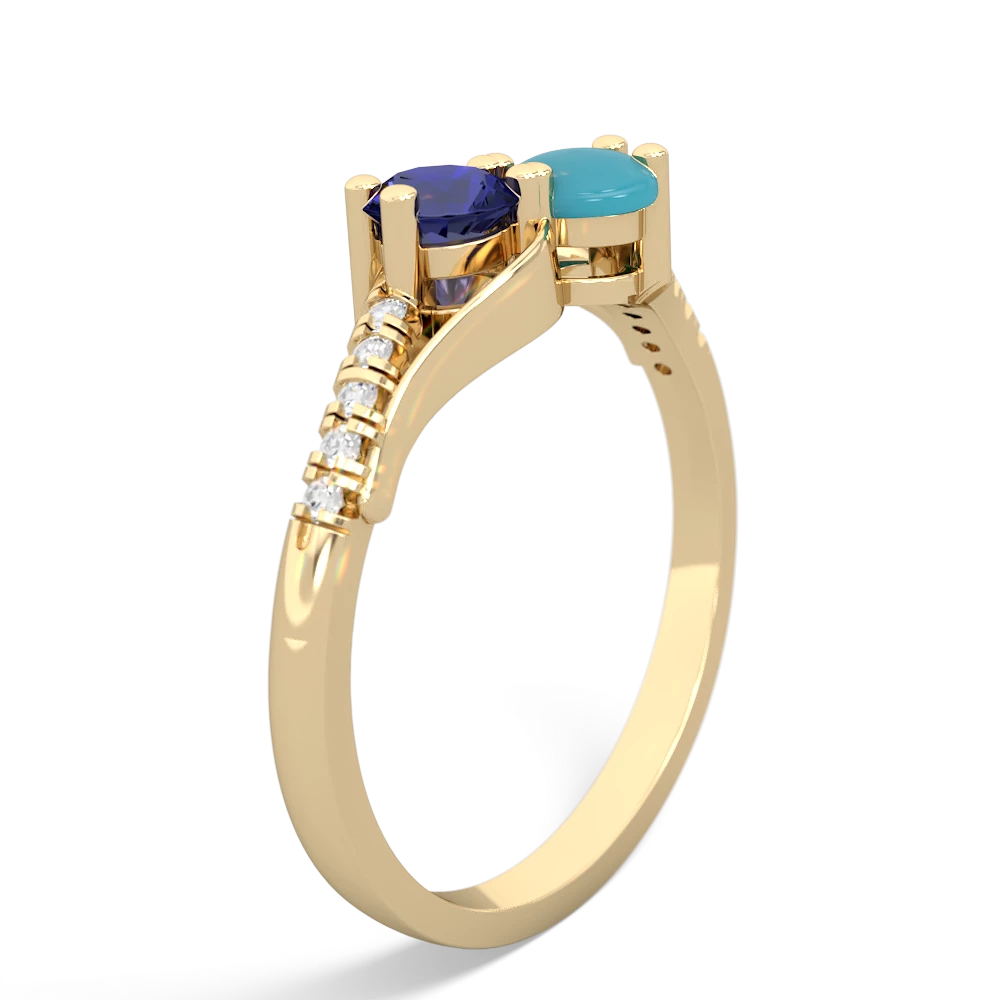 Lab Sapphire Infinity Pave Two Stone 14K Yellow Gold ring R5285