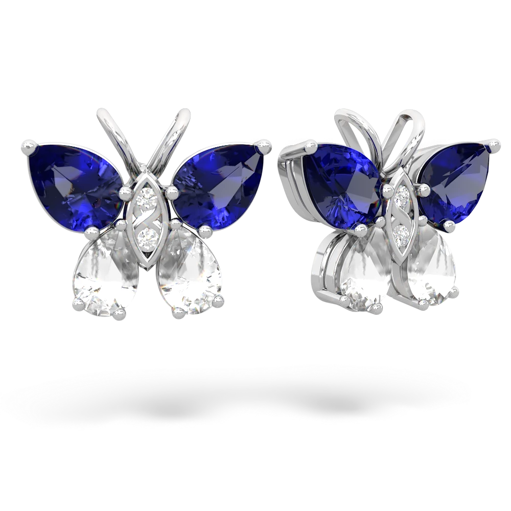 Lab Sapphire Butterfly 14K White Gold earrings E2215