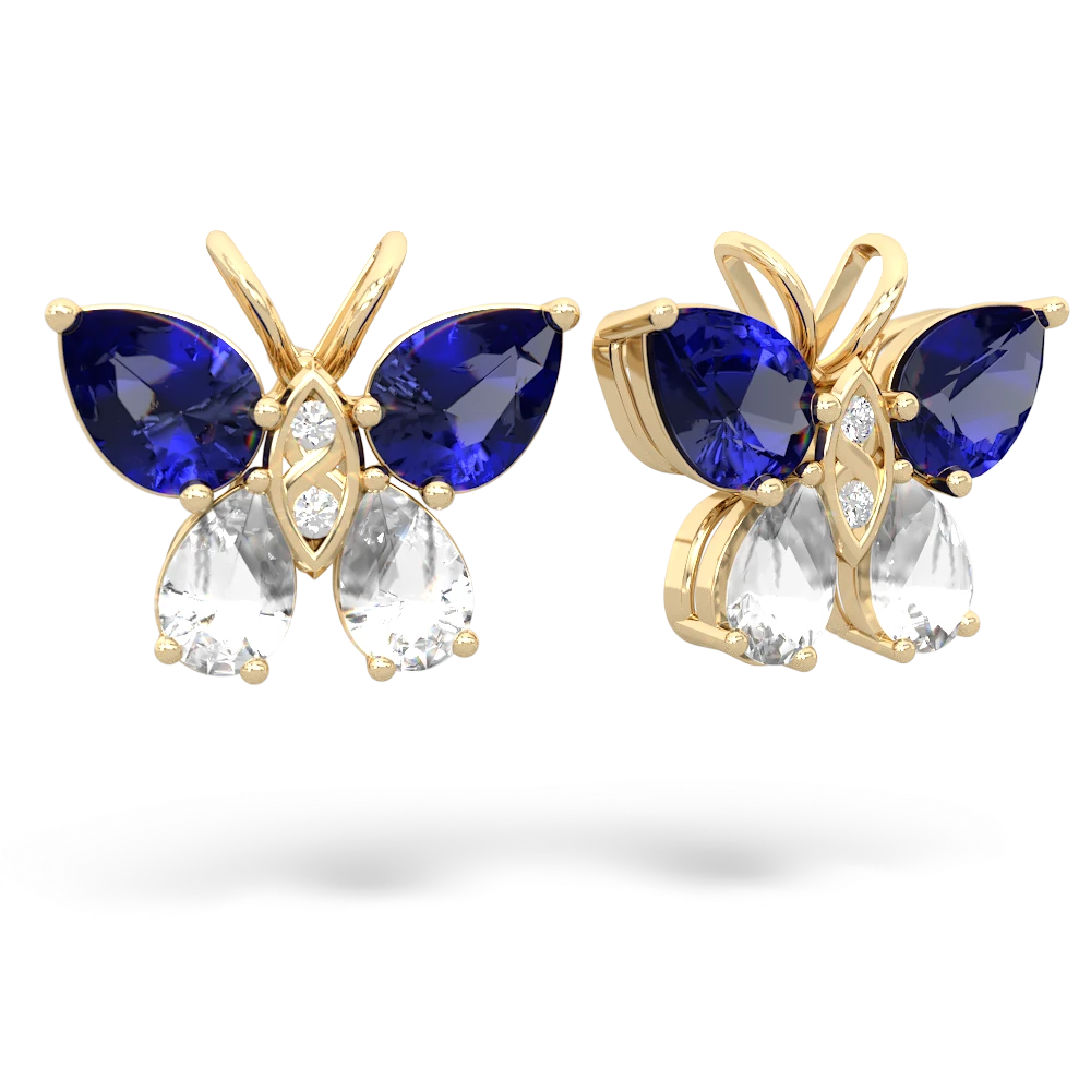 Lab Sapphire Butterfly 14K Yellow Gold earrings E2215