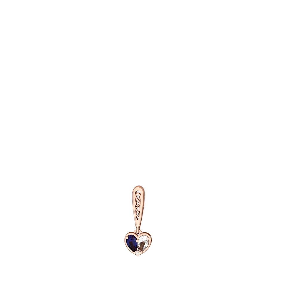 Lab Sapphire Filligree Heart 14K Rose Gold earrings E5070