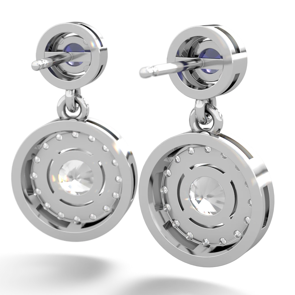 Lab Sapphire Halo Dangle 14K White Gold earrings E5319