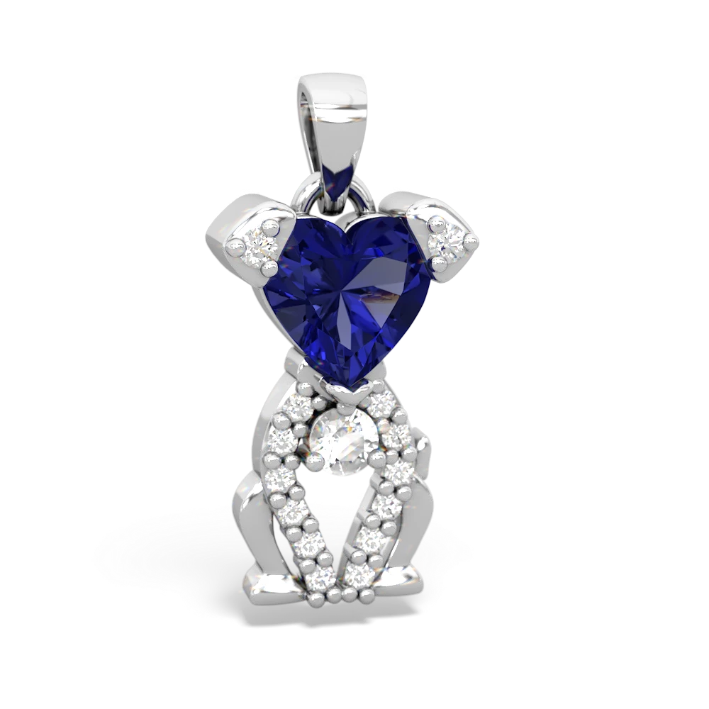 Lab Sapphire Puppy Love 14K White Gold pendant P5800