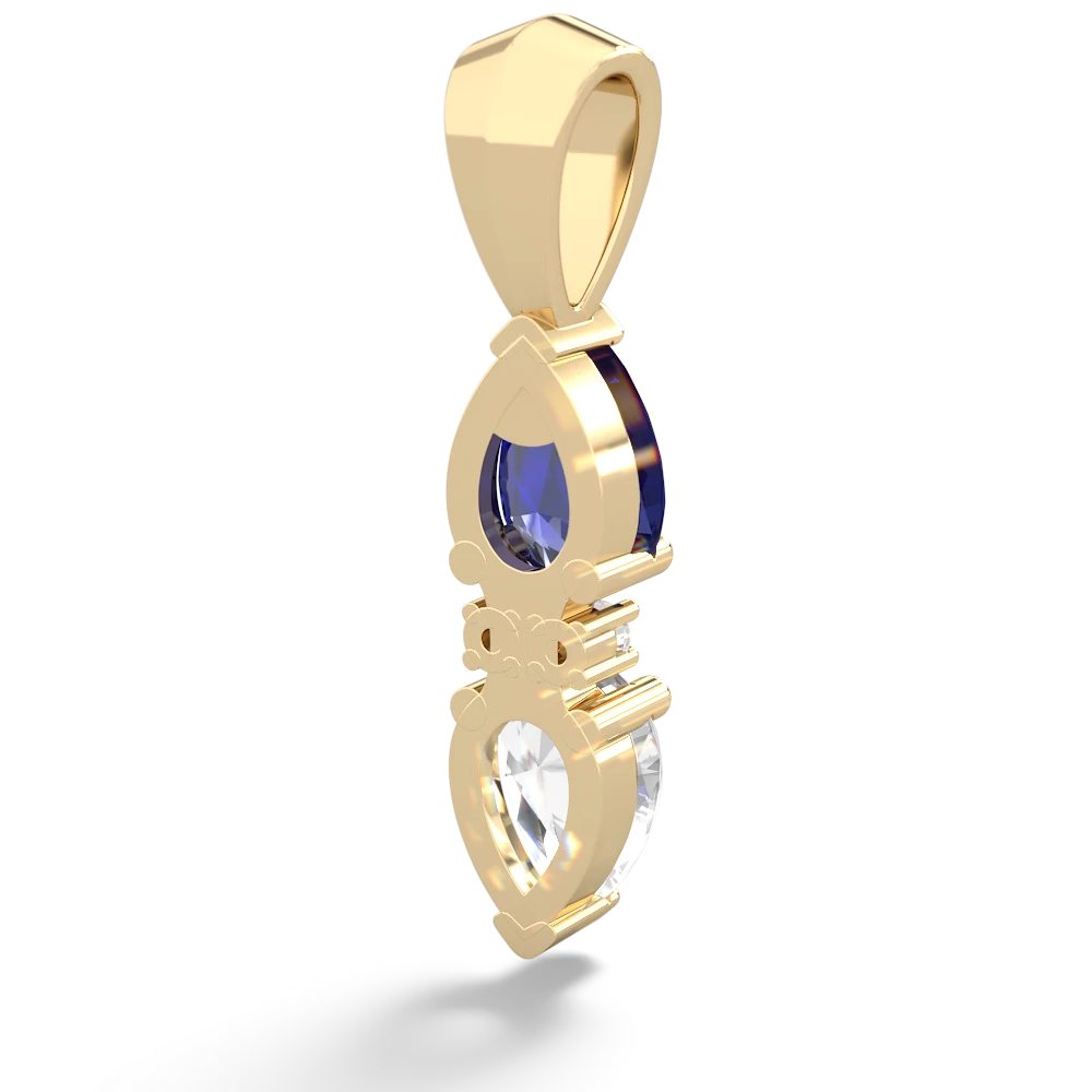 Lab Sapphire Bowtie Drop 14K Yellow Gold pendant P0865