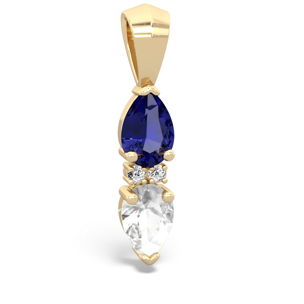 Lab Sapphire Bowtie Drop 14K Yellow Gold pendant P0865