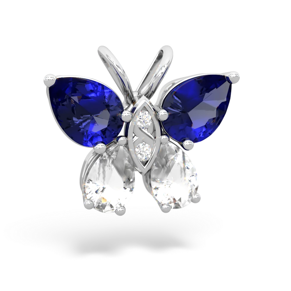 Lab Sapphire Butterfly 14K White Gold pendant P2215