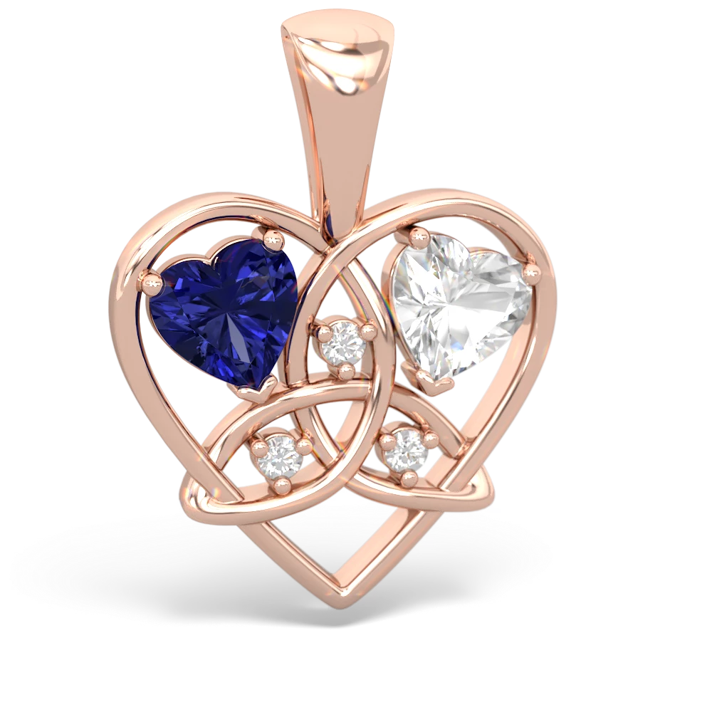 Lab Sapphire Celtic Trinity Heart 14K Rose Gold pendant P5331