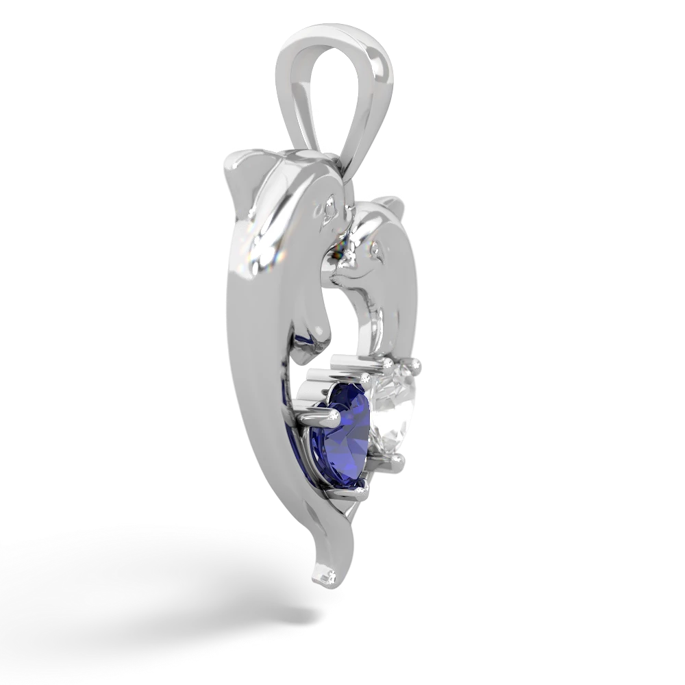 Lab Sapphire Dolphin Heart 14K White Gold pendant P5820