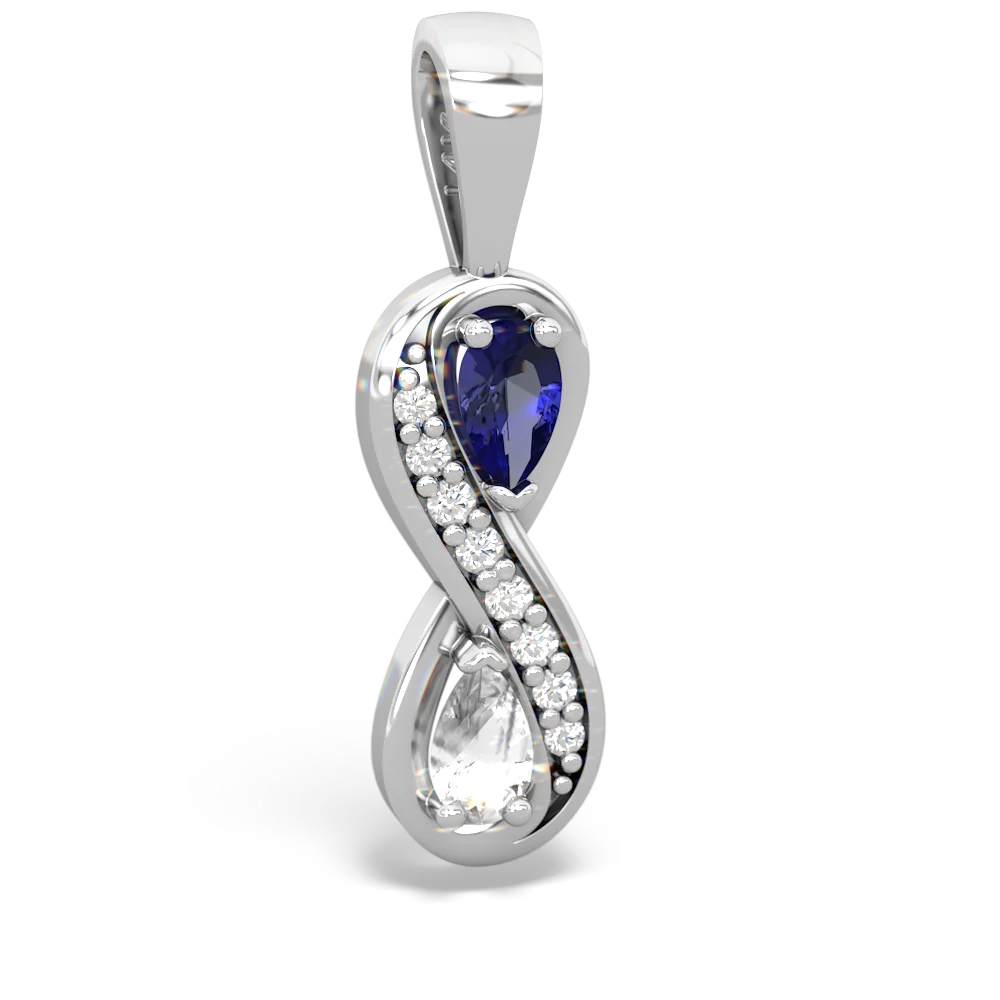 Lab Sapphire Diamond Infinity 14K White Gold pendant P5390