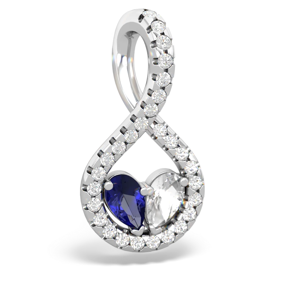 Lab Sapphire Pave Twist 'One Heart' 14K White Gold pendant P5360