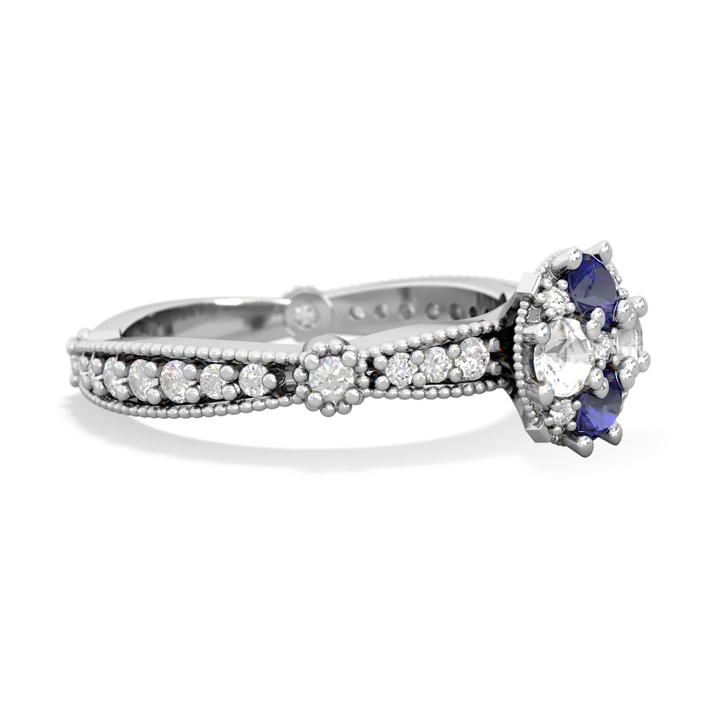 Lab Sapphire Sparkling Tiara Cluster 14K White Gold ring R26293RD