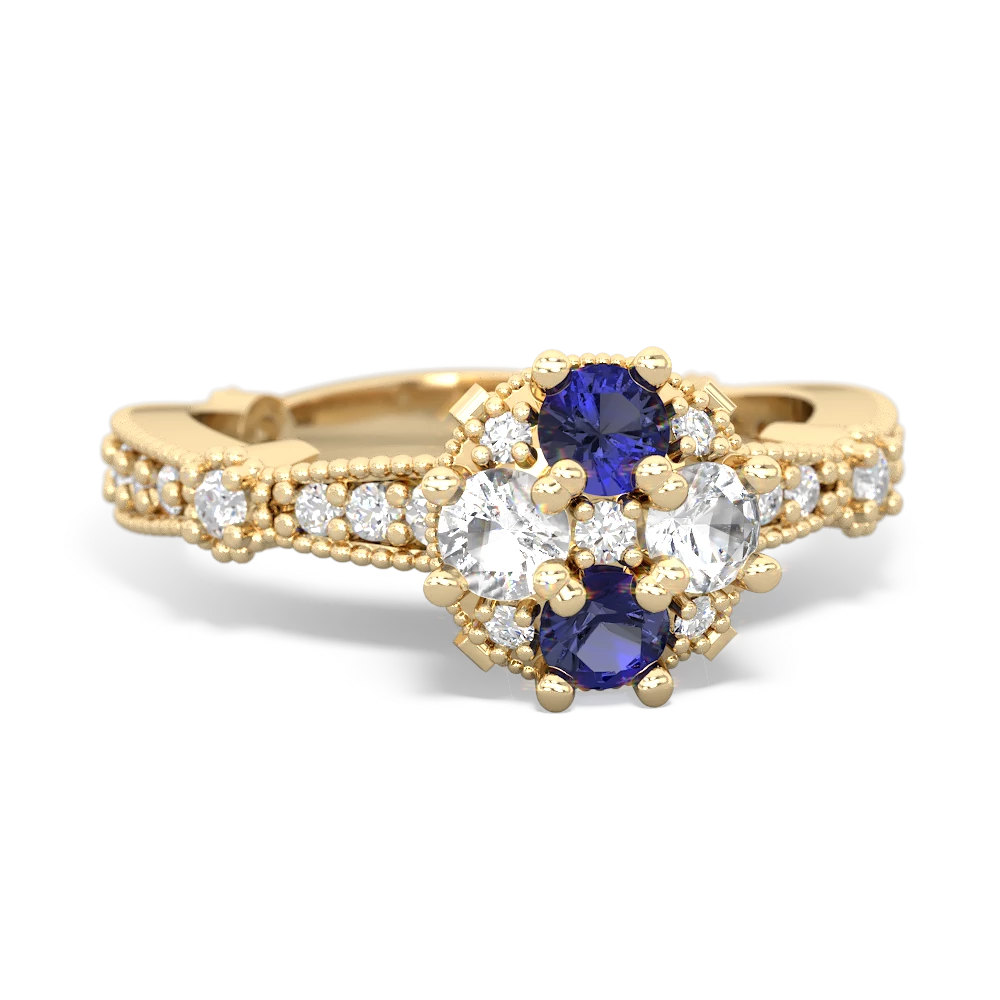 Lab Sapphire Sparkling Tiara Cluster 14K Yellow Gold ring R26293RD