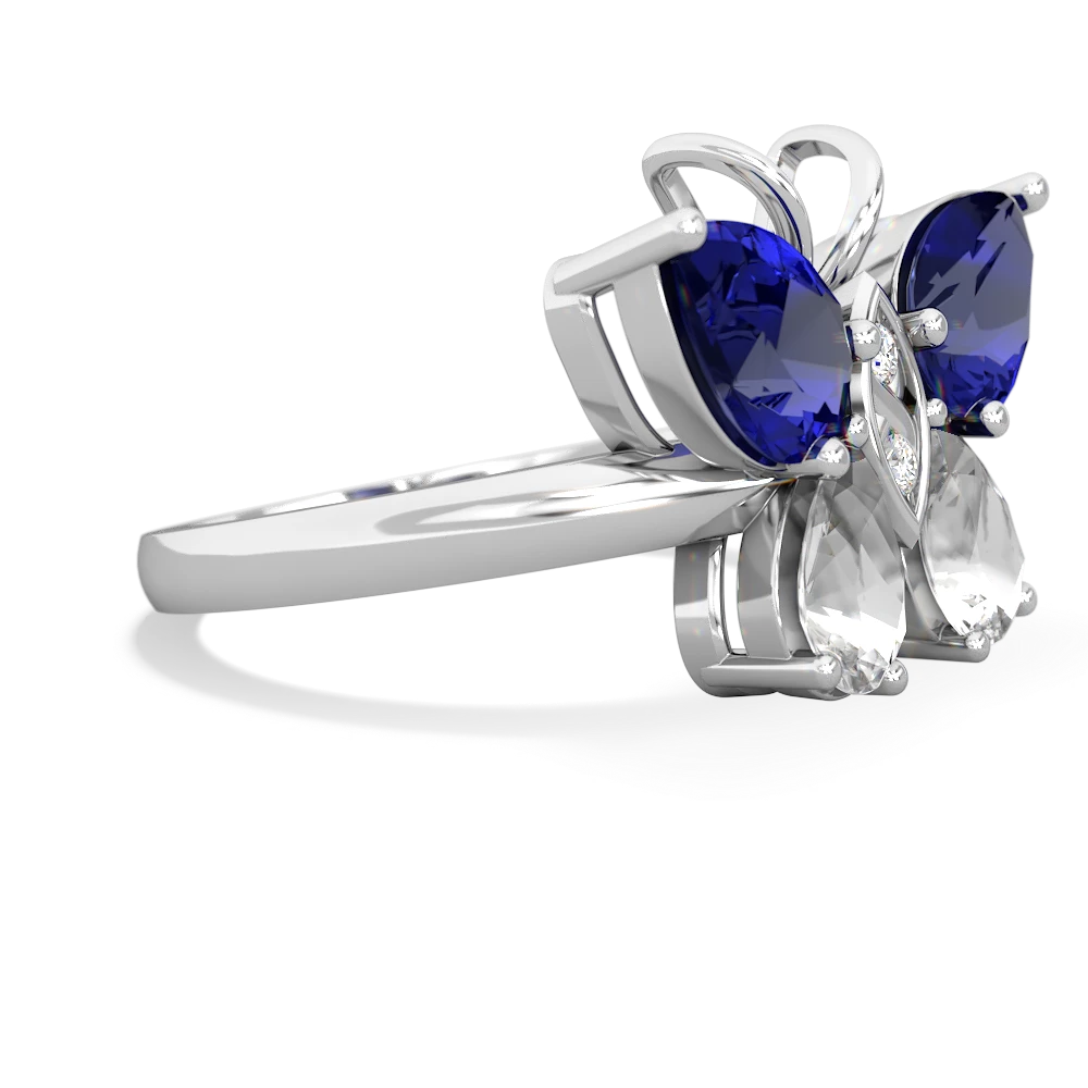 Lab Sapphire Butterfly 14K White Gold ring R2215