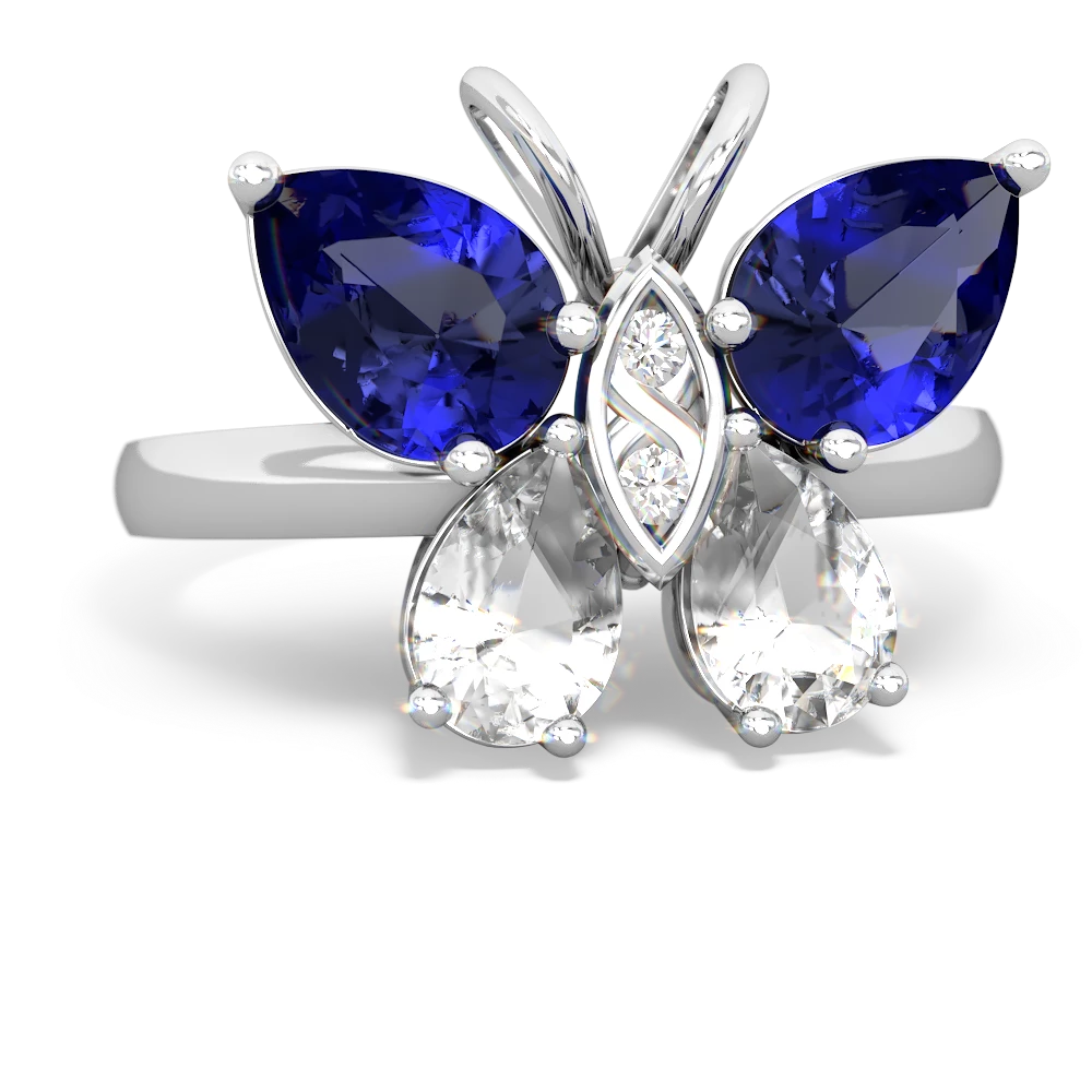 Lab Sapphire Butterfly 14K White Gold ring R2215