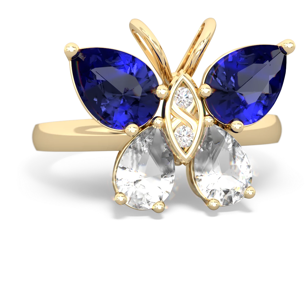 Lab Sapphire Butterfly 14K Yellow Gold ring R2215