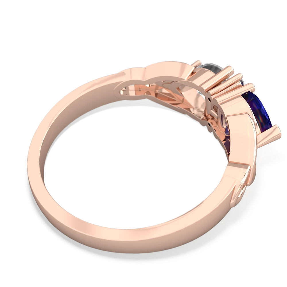 Lab Sapphire Celtic Knot Double Heart 14K Rose Gold ring R5040
