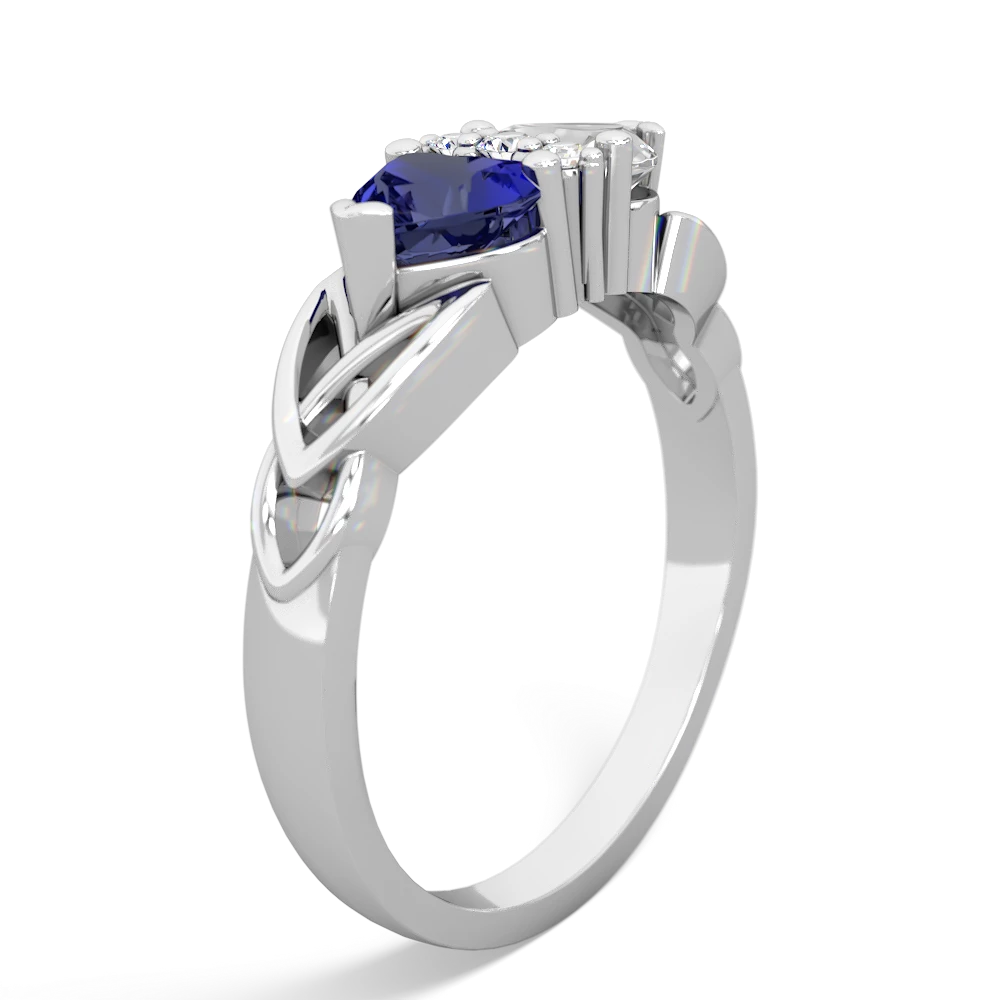 Lab Sapphire Celtic Knot Double Heart 14K White Gold ring R5040