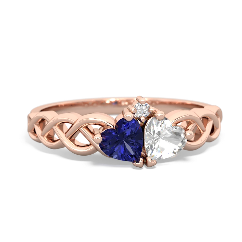 Lab Sapphire Heart To Heart Braid 14K Rose Gold ring R5870