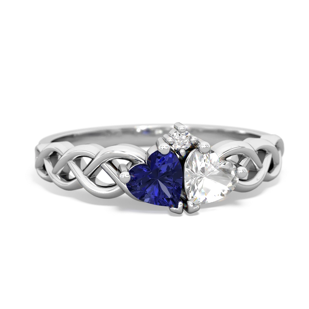 Lab Sapphire Heart To Heart Braid 14K White Gold ring R5870