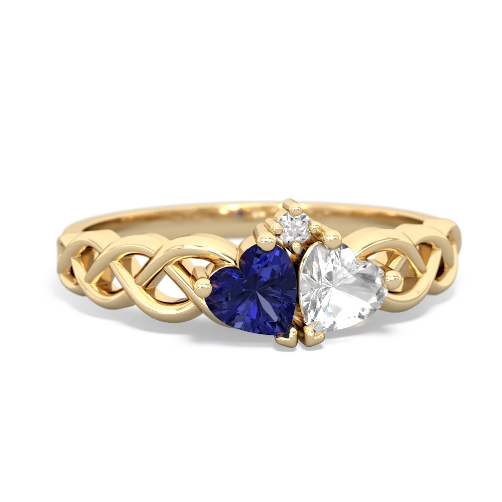 Lab Sapphire Heart To Heart Braid 14K Yellow Gold ring R5870