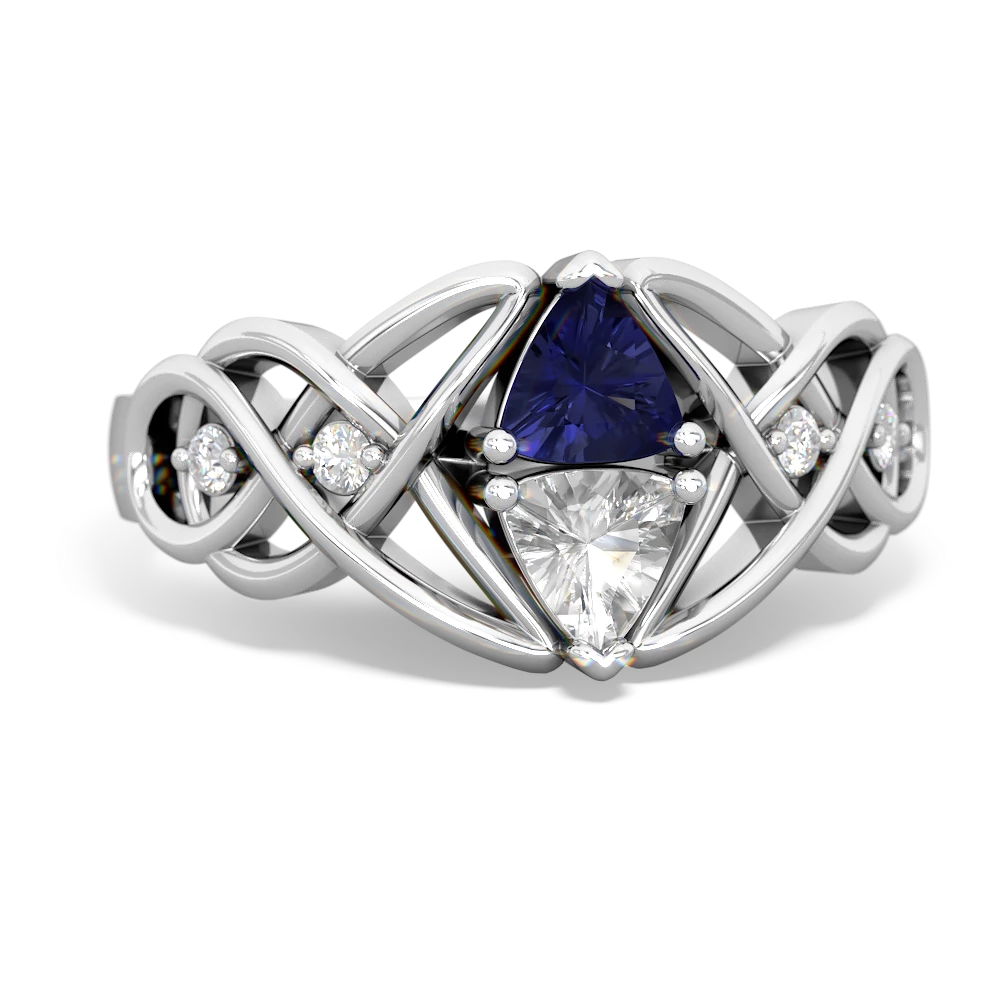 Lab Sapphire Keepsake Celtic Knot 14K White Gold ring R5300