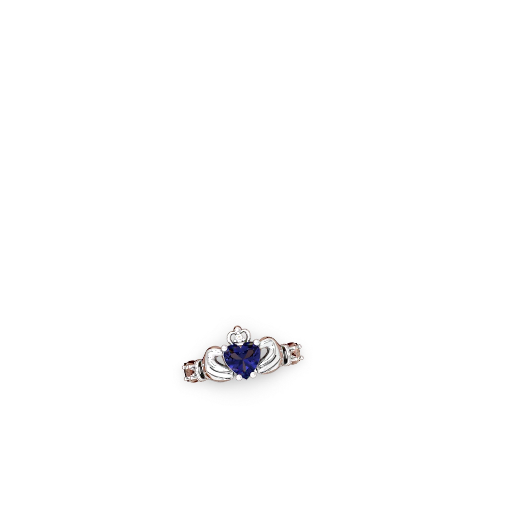 Lab Sapphire Claddagh Keepsake 14K White Gold ring R5245