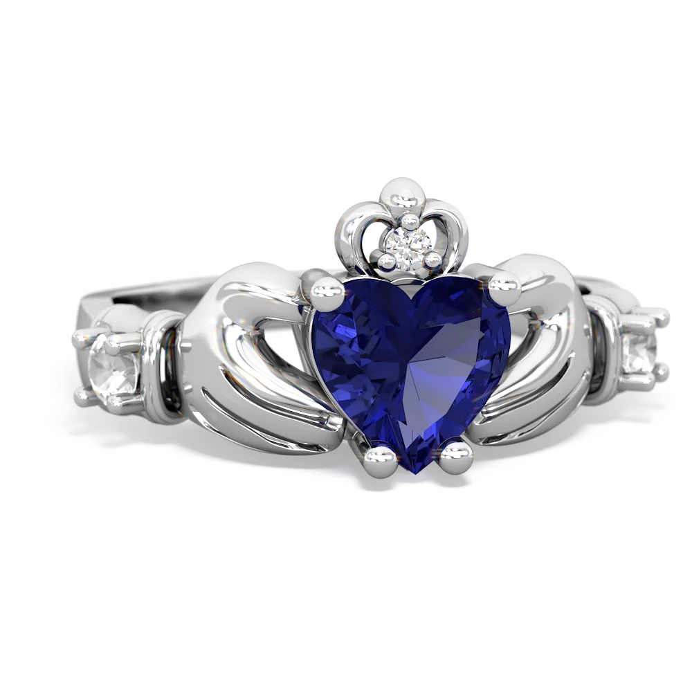 Lab Sapphire Claddagh Keepsake 14K White Gold ring R5245