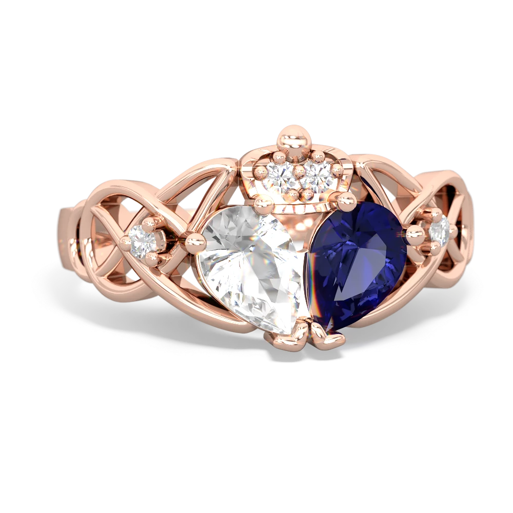 Lab Sapphire 'One Heart' Celtic Knot Claddagh 14K Rose Gold ring R5322