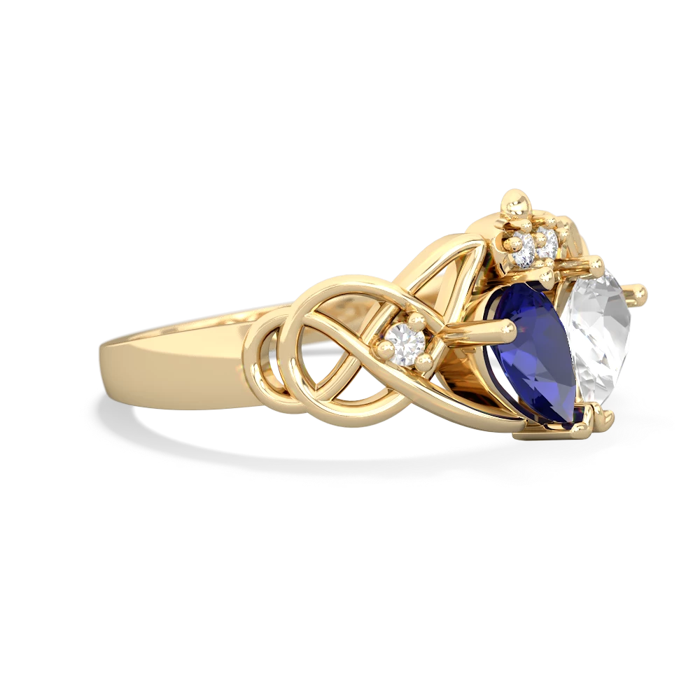 Lab Sapphire 'One Heart' Celtic Knot Claddagh 14K Yellow Gold ring R5322