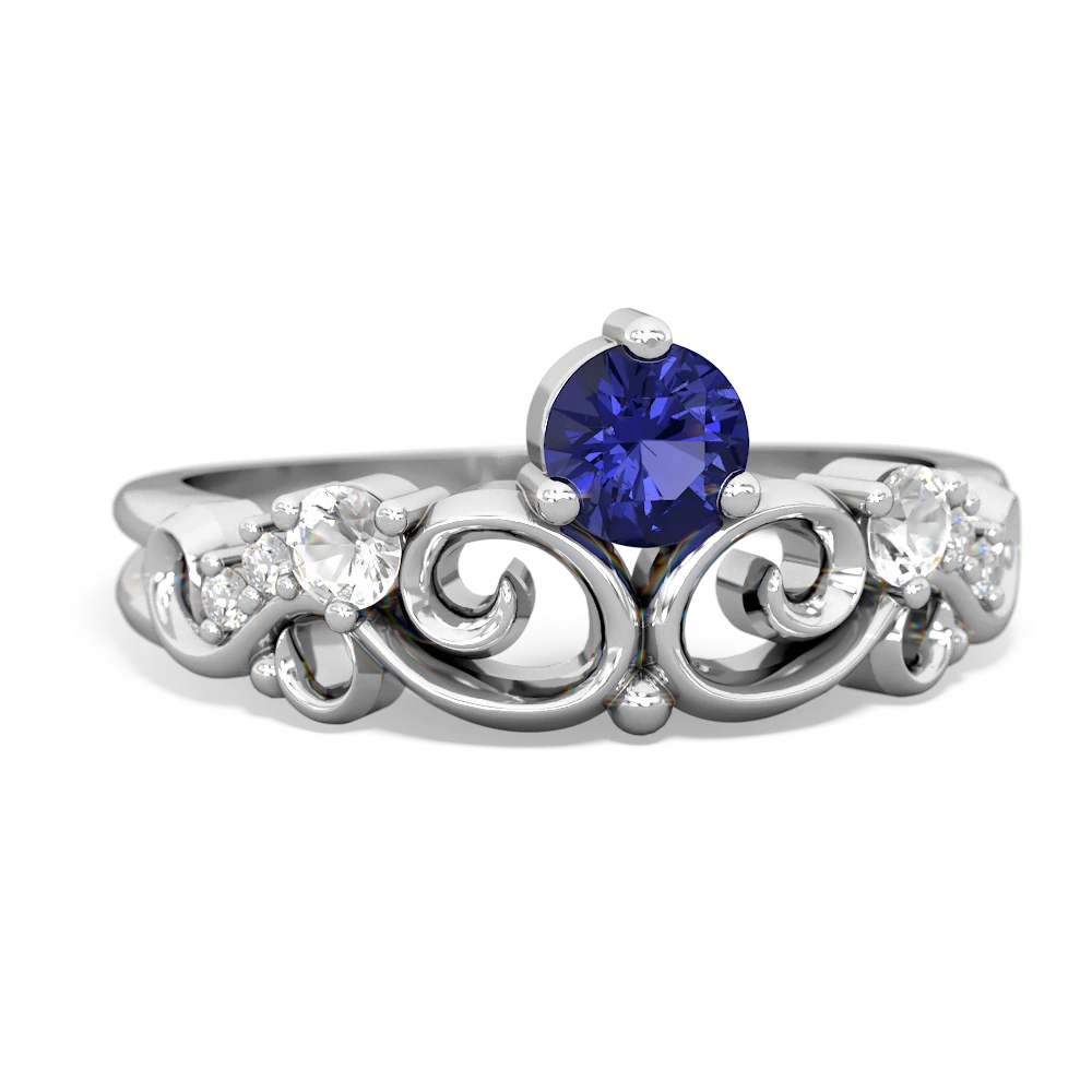 Lab Sapphire Crown Keepsake 14K White Gold ring R5740