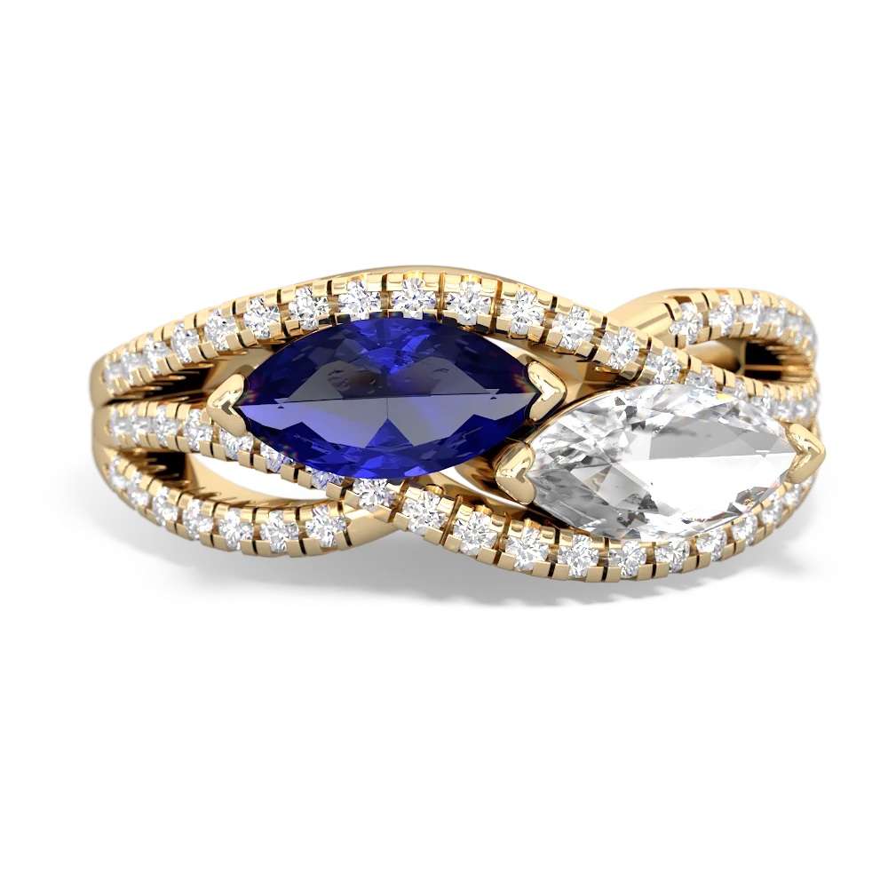 Lab Sapphire Diamond Rivers 14K Yellow Gold ring R3070