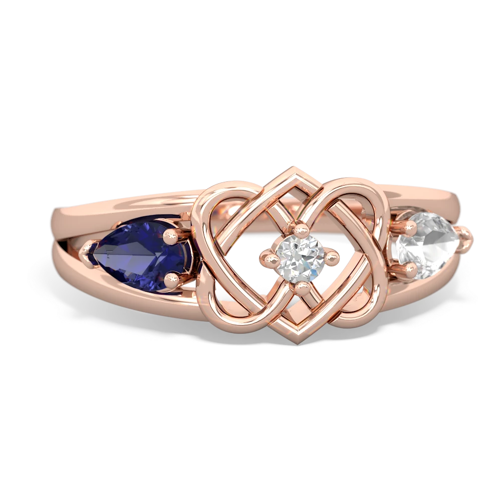 Lab Sapphire Hearts Intertwined 14K Rose Gold ring R5880