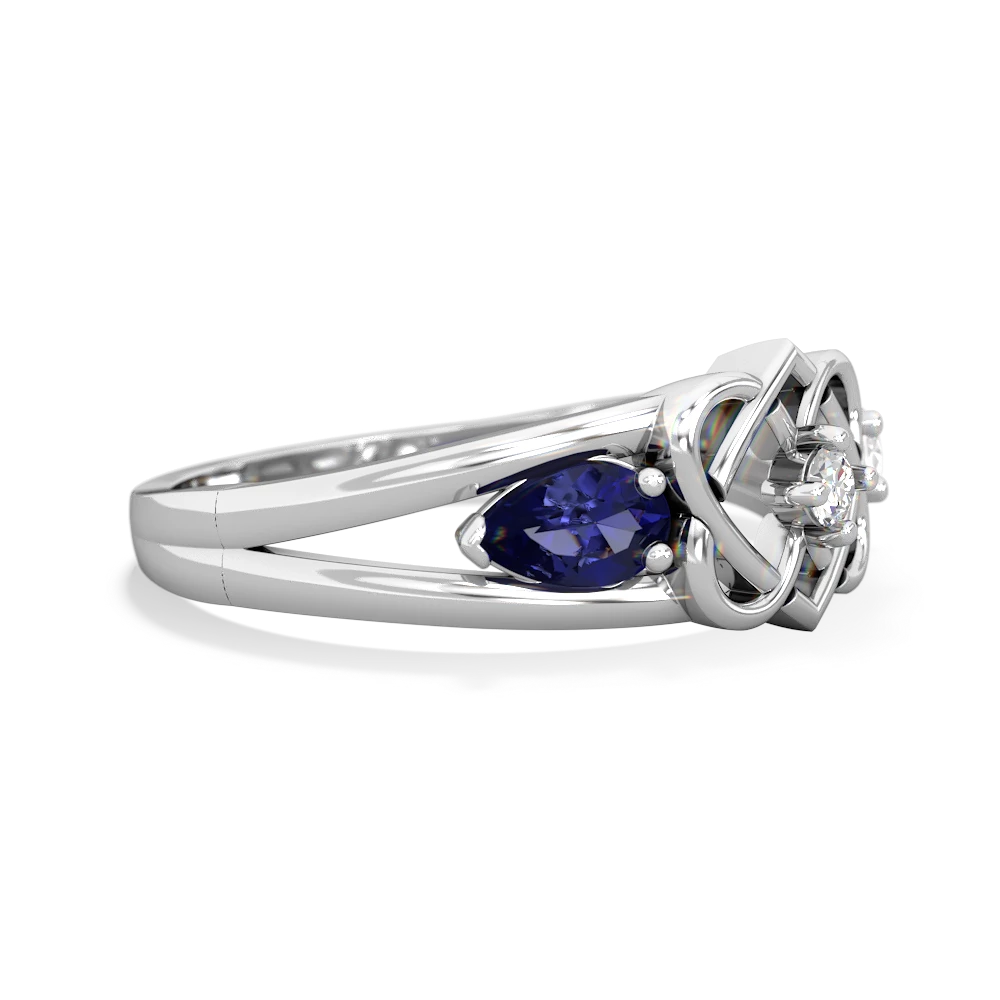 Lab Sapphire Hearts Intertwined 14K White Gold ring R5880