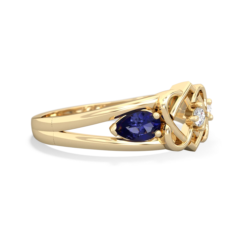 Lab Sapphire Hearts Intertwined 14K Yellow Gold ring R5880