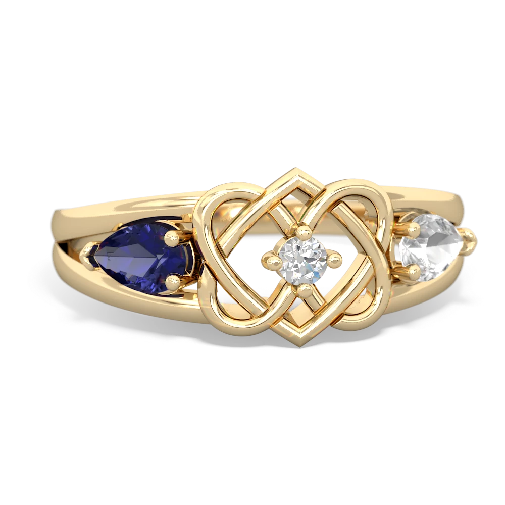 Lab Sapphire Hearts Intertwined 14K Yellow Gold ring R5880