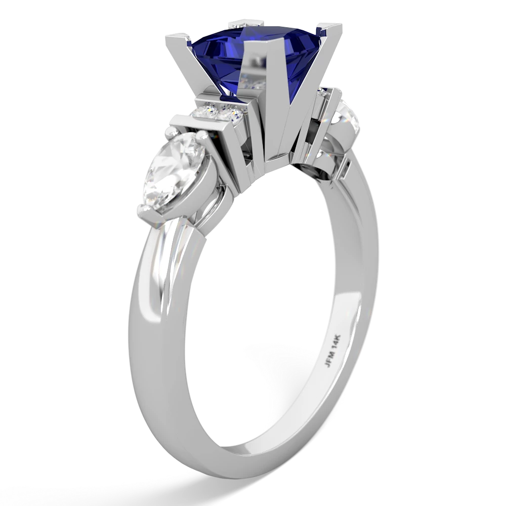 Lab Sapphire 6Mm Princess Eternal Embrace Engagement 14K White Gold ring C2002