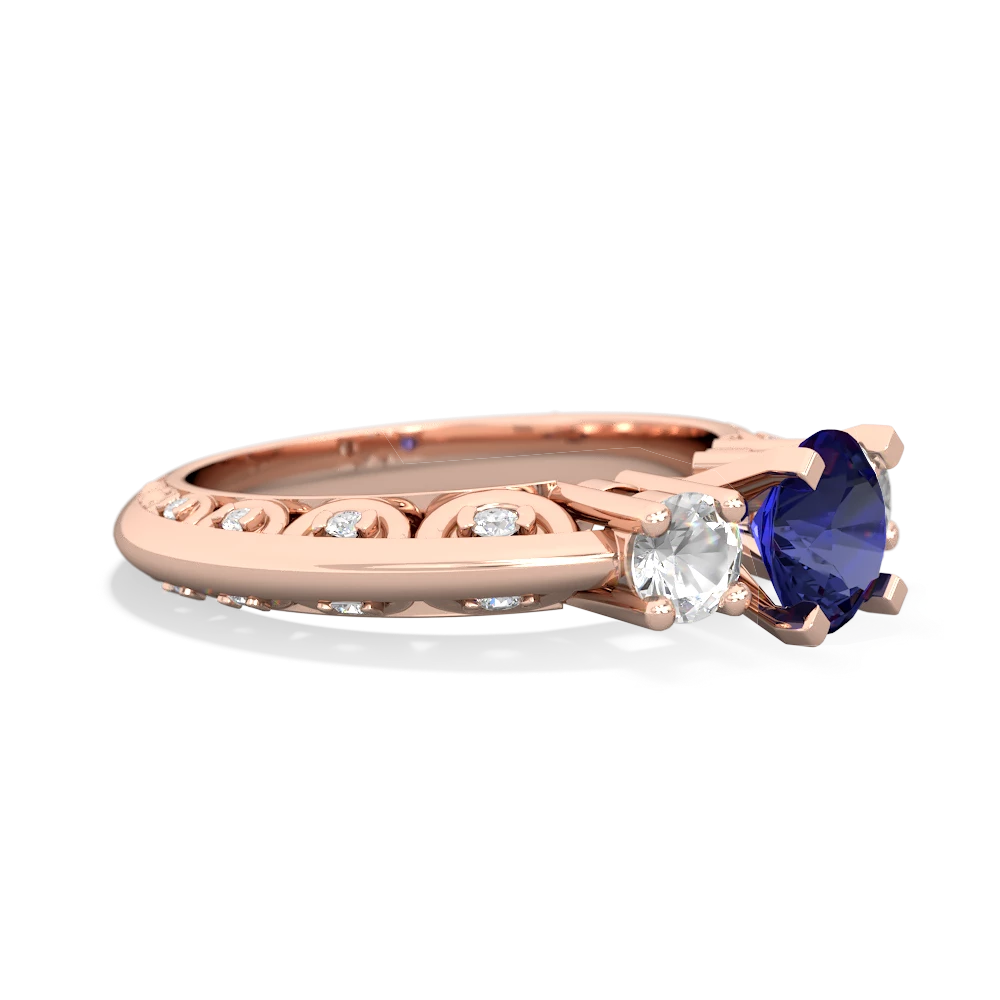 Lab Sapphire Art Deco Eternal Embrace Engagement 14K Rose Gold ring C2003