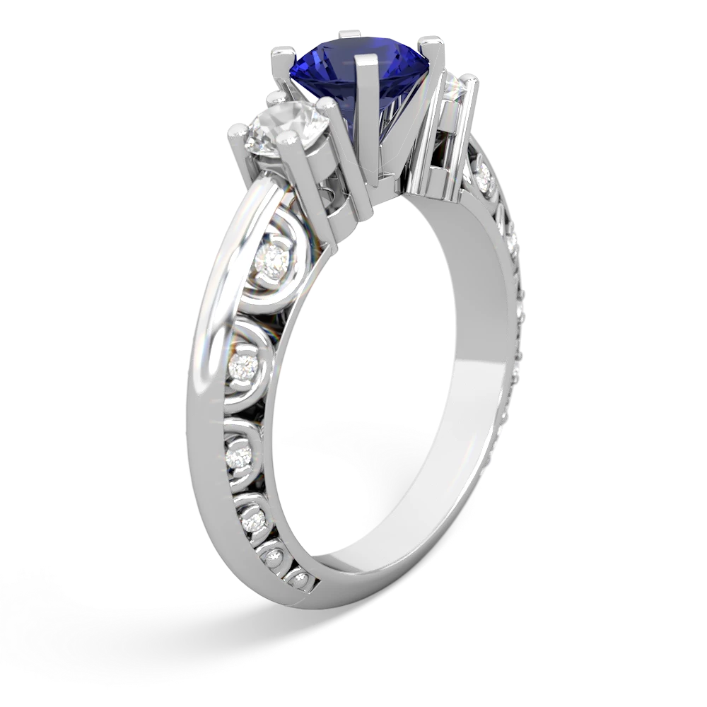 Lab Sapphire Art Deco Eternal Embrace Engagement 14K White Gold ring C2003