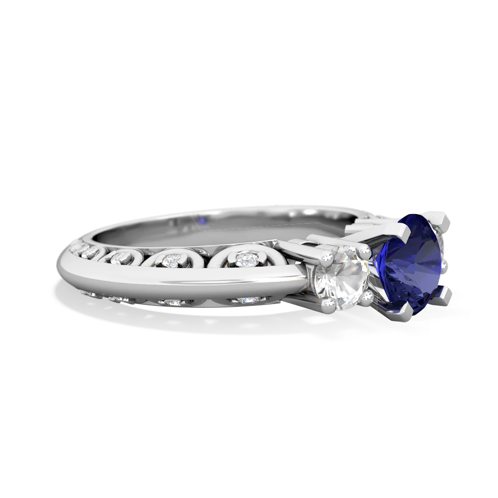 Lab Sapphire Art Deco Eternal Embrace Engagement 14K White Gold ring C2003