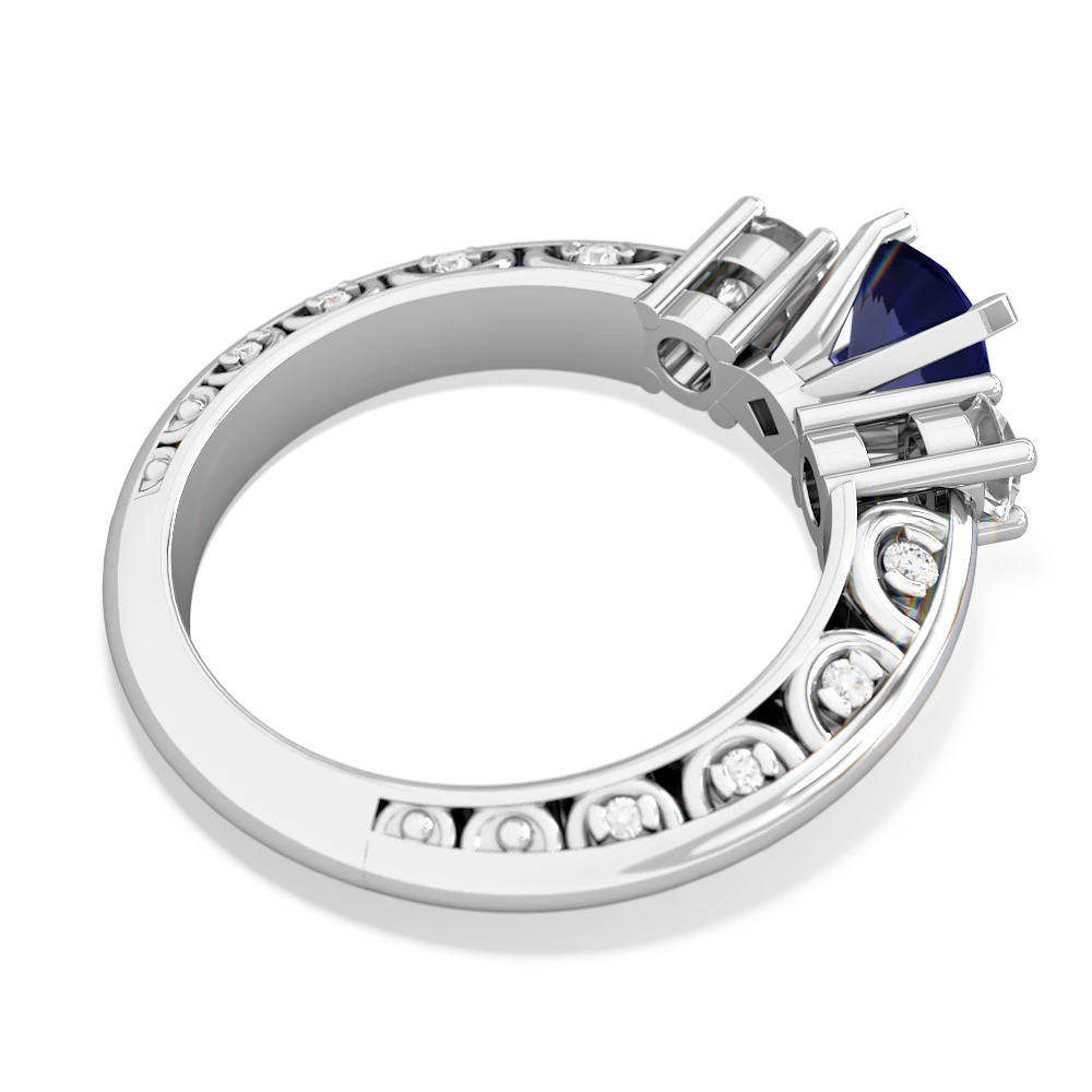Lab Sapphire Art Deco Eternal Embrace Engagement 14K White Gold ring C2003