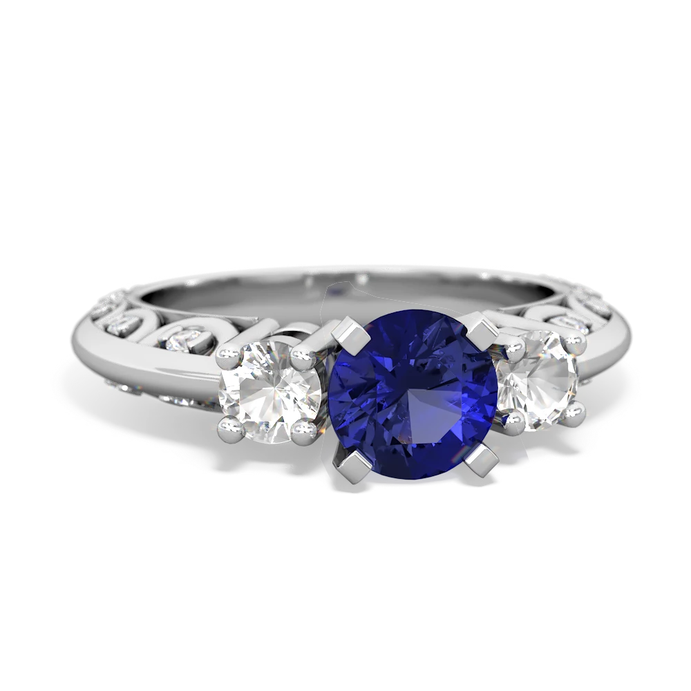 Lab Sapphire Art Deco Eternal Embrace Engagement 14K White Gold ring C2003