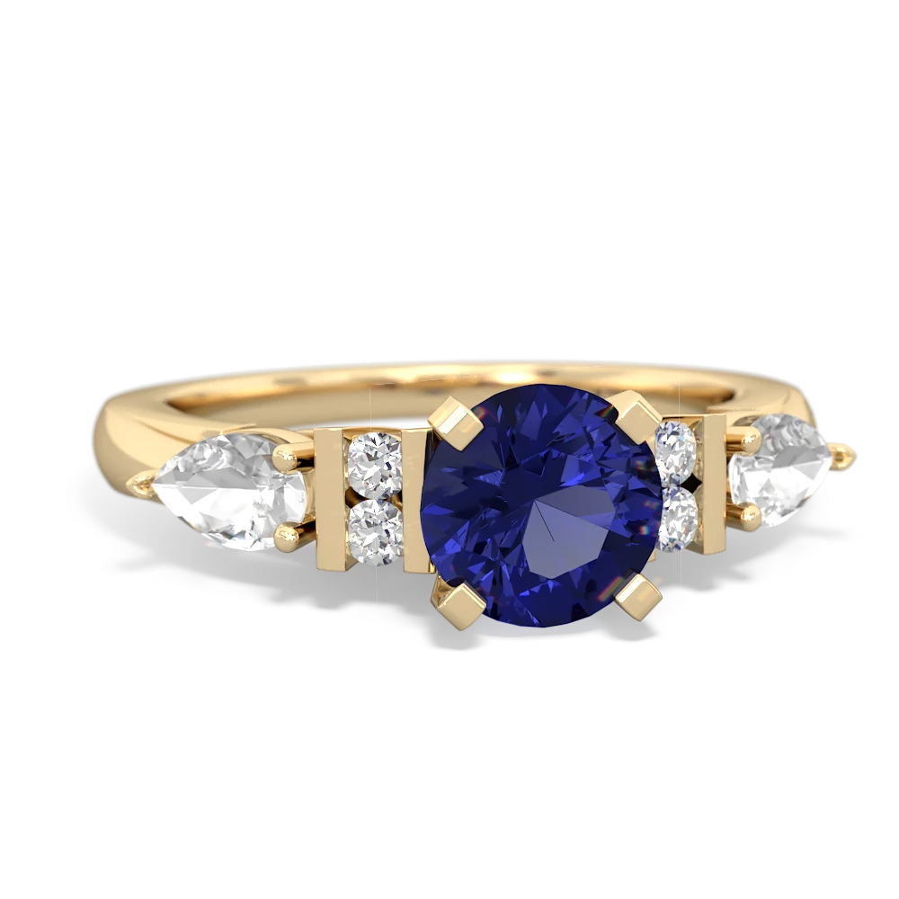 Lab Sapphire 6Mm Round Eternal Embrace Engagement 14K Yellow Gold ring R2005