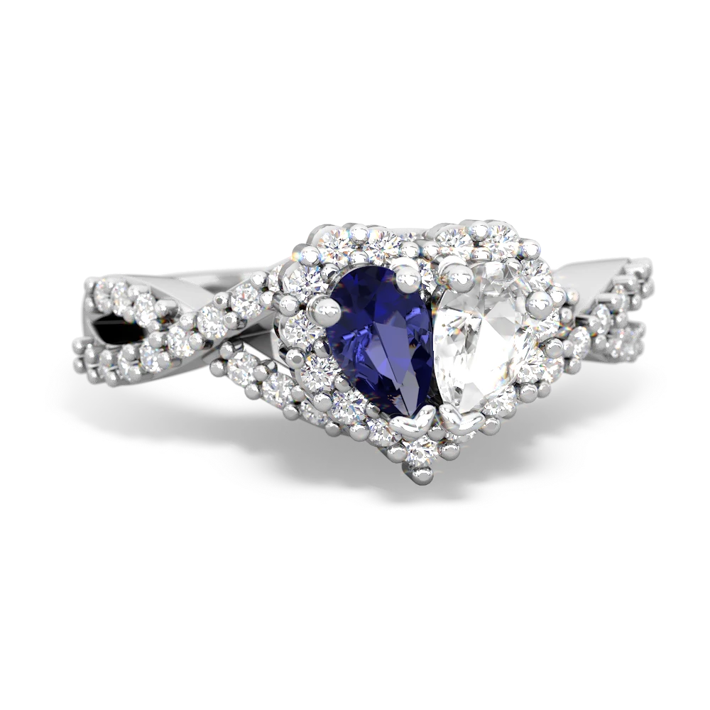 Lab Sapphire Diamond Twist 'One Heart' 14K White Gold ring R2640HRT