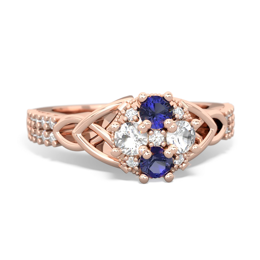 Lab Sapphire Celtic Knot Cluster Engagement 14K Rose Gold ring R26443RD