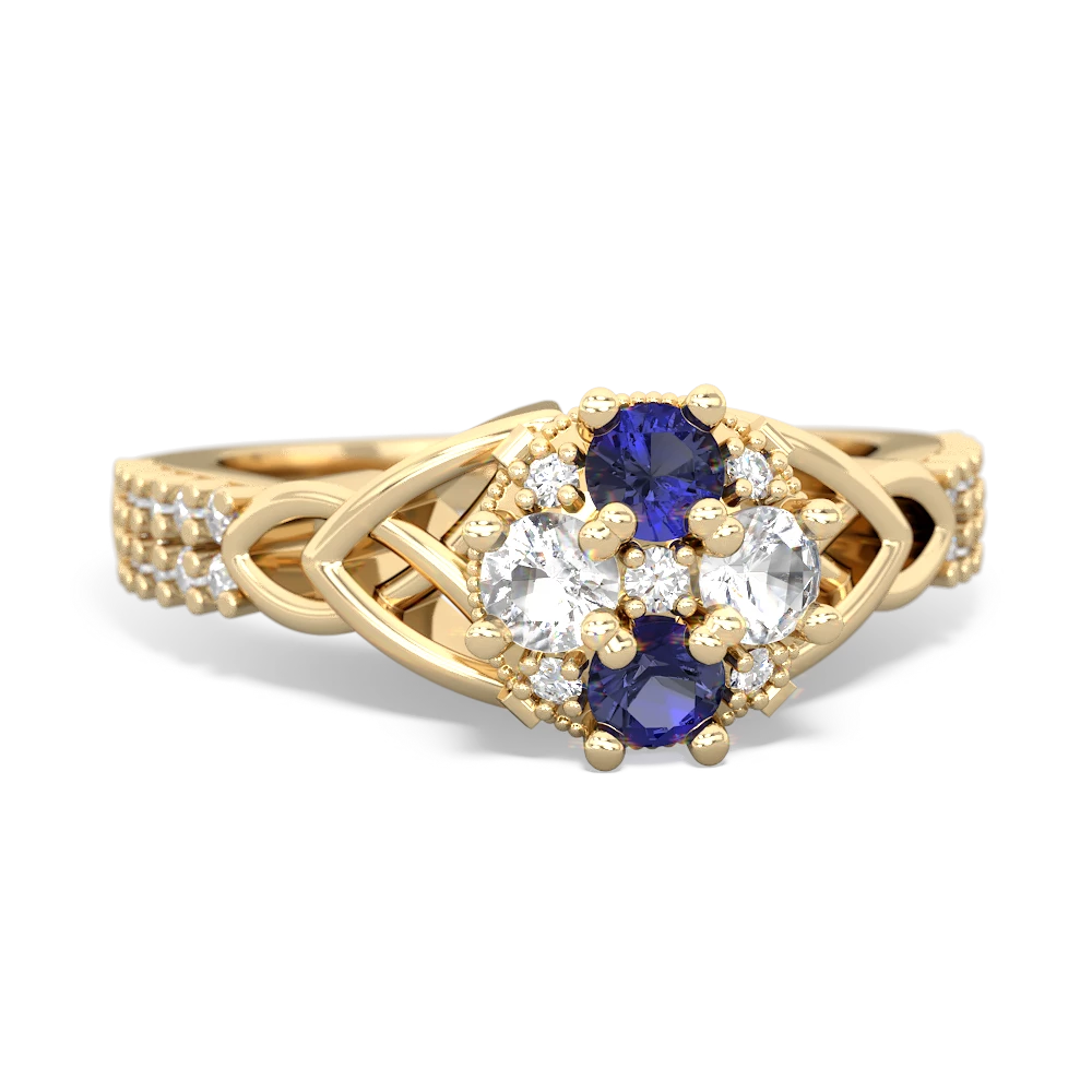 Lab Sapphire Celtic Knot Cluster Engagement 14K Yellow Gold ring R26443RD