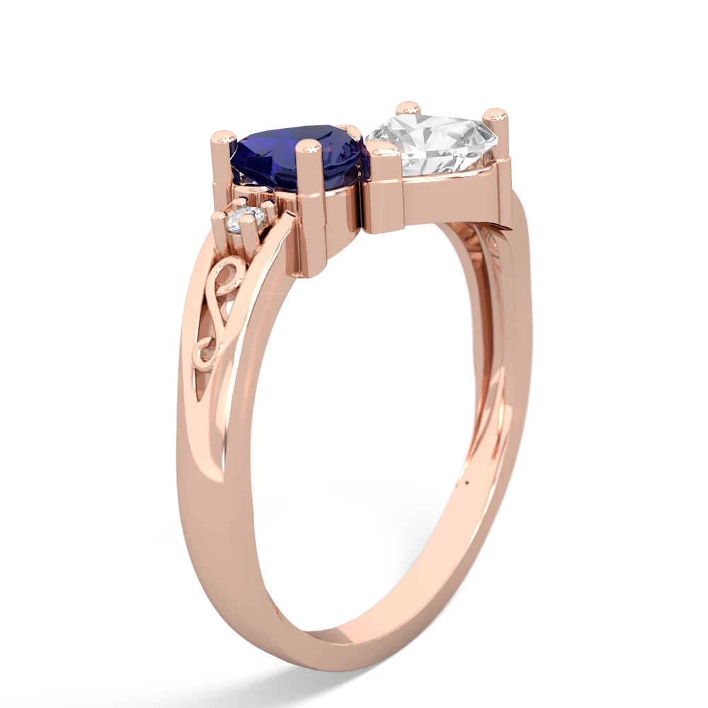 Lab Sapphire Snuggling Hearts 14K Rose Gold ring R2178