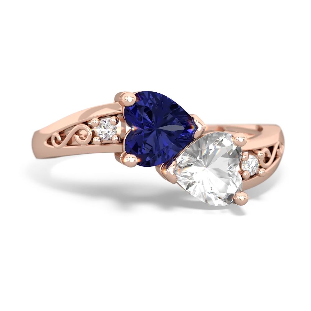 Lab Sapphire Snuggling Hearts 14K Rose Gold ring R2178