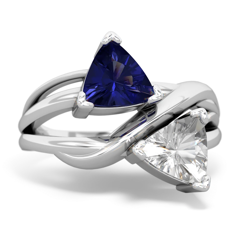 Lab Sapphire Split Band Swirl 14K White Gold ring R2341