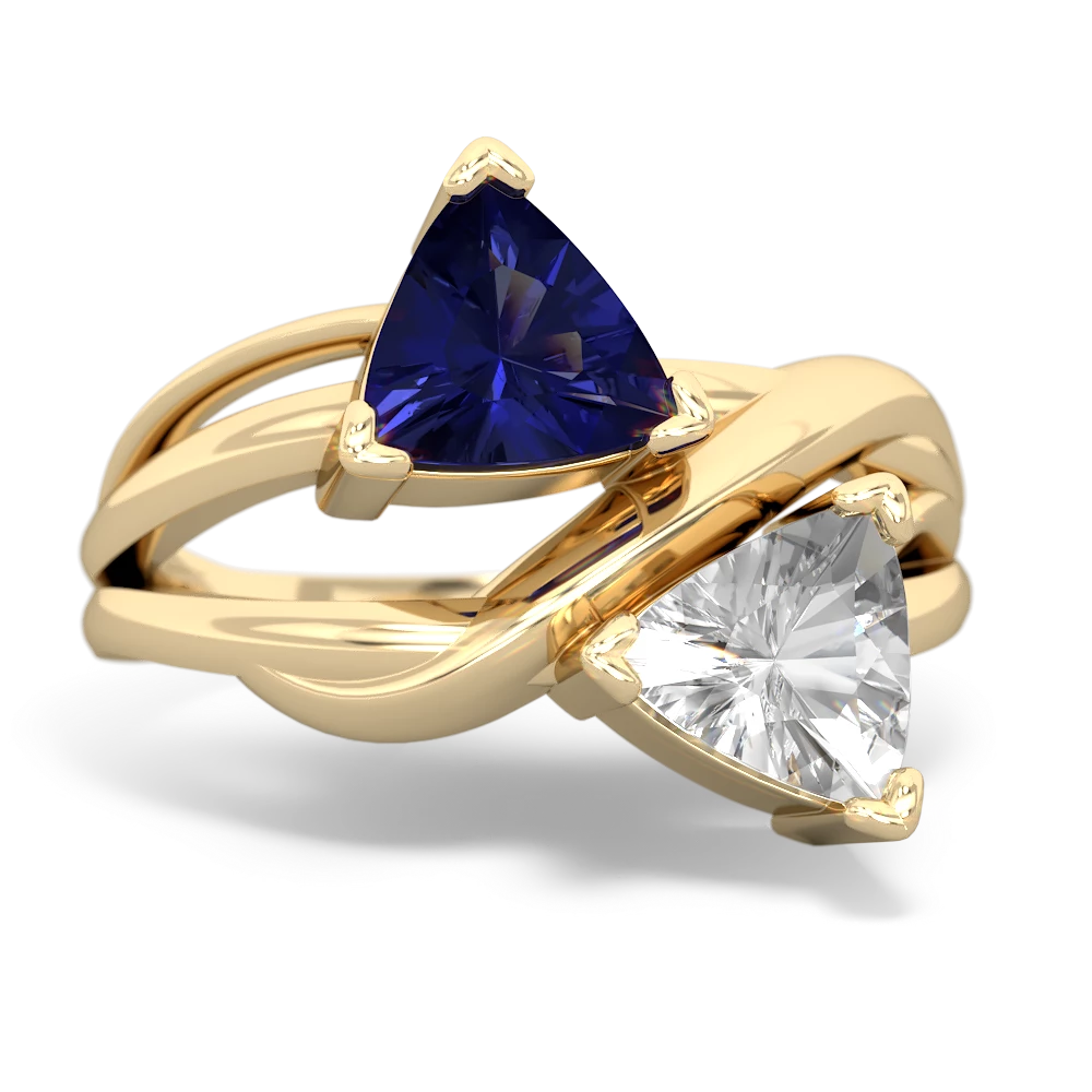 Lab Sapphire Split Band Swirl 14K Yellow Gold ring R2341