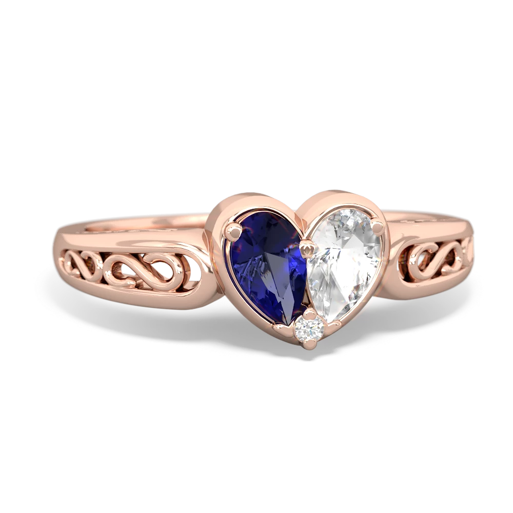 Lab Sapphire Filligree 'One Heart' 14K Rose Gold ring R5070