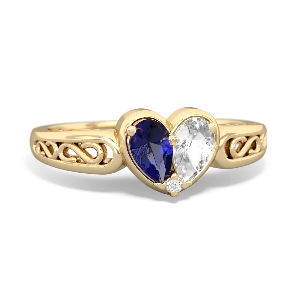 Lab Sapphire Filligree 'One Heart' 14K Yellow Gold ring R5070